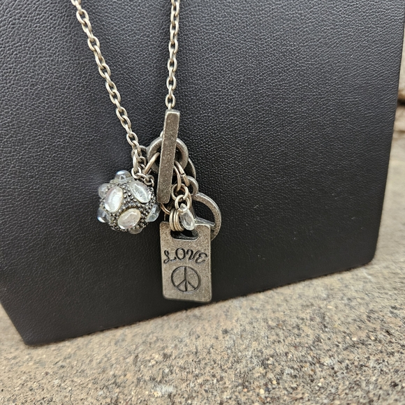 American Eagle Outfitters Jewelry - American Eagle Silver Charm Necklace Love Peace Rhinestone Y2K Women's Jewelry
